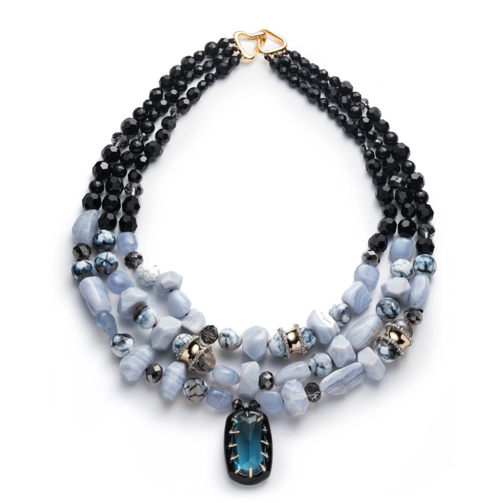 Vintage Multi strand Bib Custom Cut Stone Necklace